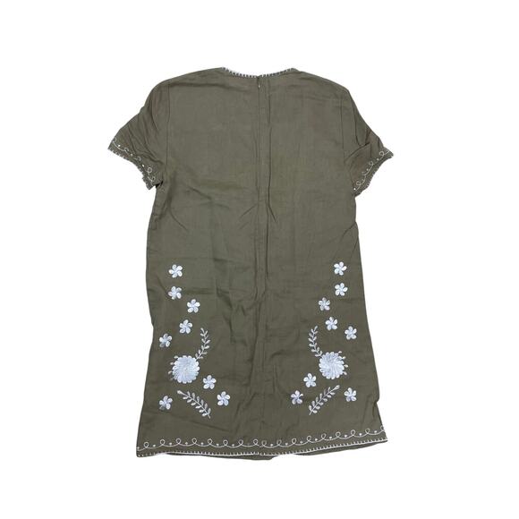 ZARA Green Floral Embroidered Dress | White Flowers Boho Chic Midi - Picture 4 of 6